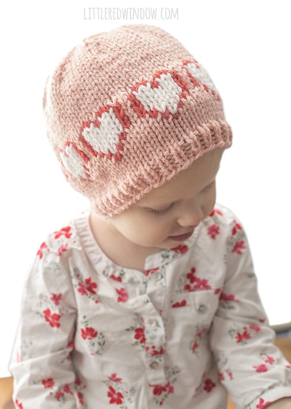 2 Color Heart Hat Knitting Pattern, perfect for Valentine's Day for you newborn, baby or toddler! | littleredwindow.com