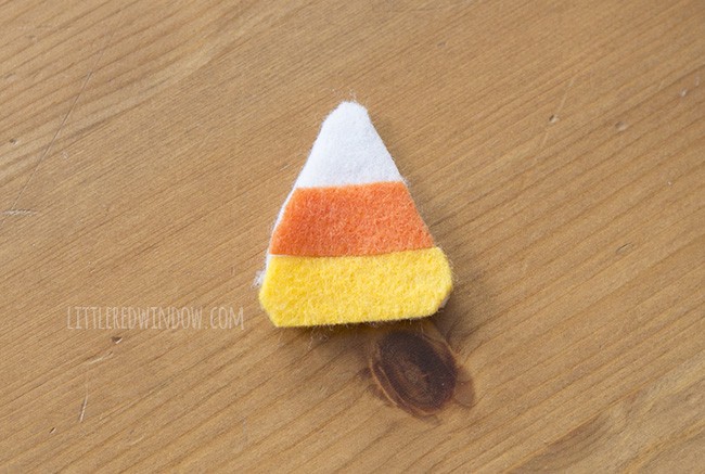 DIY Candy Corn Costume and Candy Corn hair clip, perfect easy costume for Halloween! | littleredwindow.com
