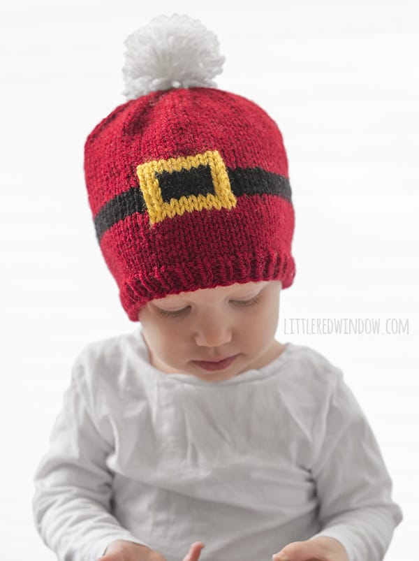 Santa Suit Hat Knitting Pattern for newborns, babies and toddlers! | littleredwindow.com