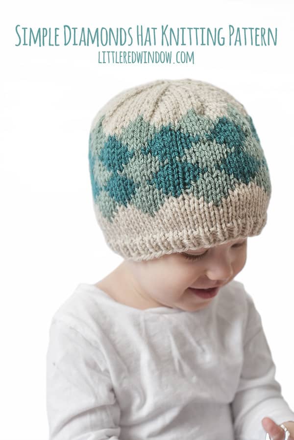 Simple Diamond Hat Knitting Pattern, this fair isle knitting pattern is perfect for newborns, babies and toddlers! | littleredwindow.com