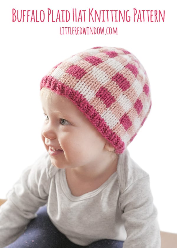 Adorable Buffalo Plaid Knit Hat Knitting Pattern for newborns, babies and toddlers! | littleredwindow.com