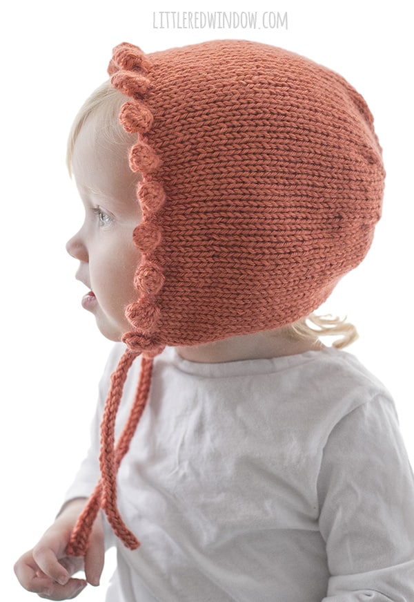 Baby Bobble Bonnet Knitting Pattern for your newborn, baby or toddler! | littleredwindow.com