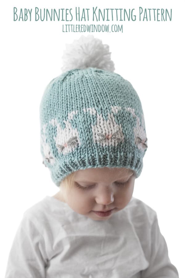 Easter Bunnies Hat Knitting Pattern, perfect for your baby or toddler this Spring! | littleredwindow.com