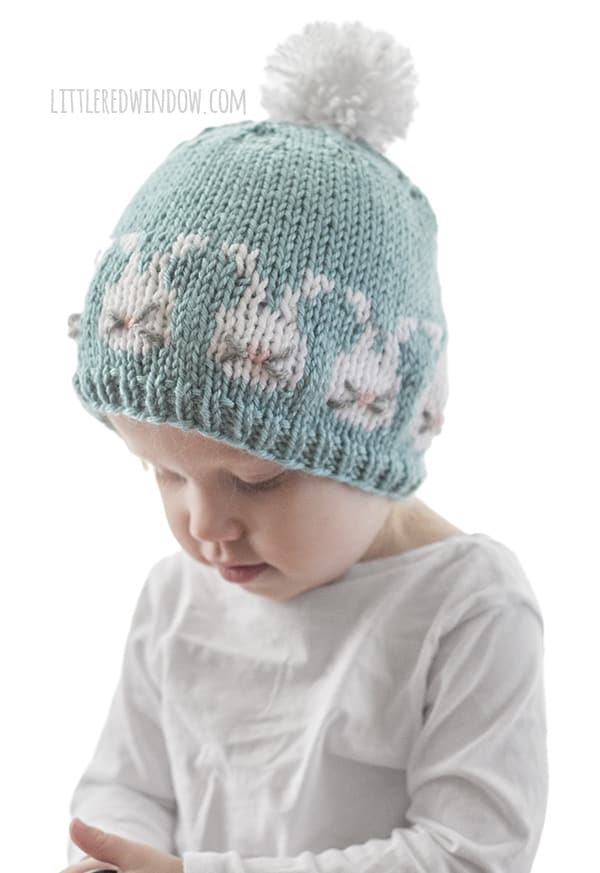 Easter Bunnies Hat Knitting Pattern, perfect for your baby or toddler this Spring! | littleredwindow.com