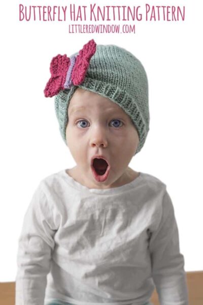 Beautiful Butterfly Hat Knitting Pattern for newborns, babies and toddlers! | littleredwindow.com