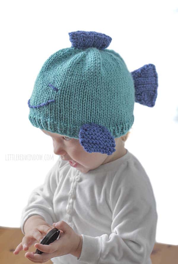 Small Fry Fish Hat Knitting Pattern for newborns, babies and toddlers! | littleredwindow.com