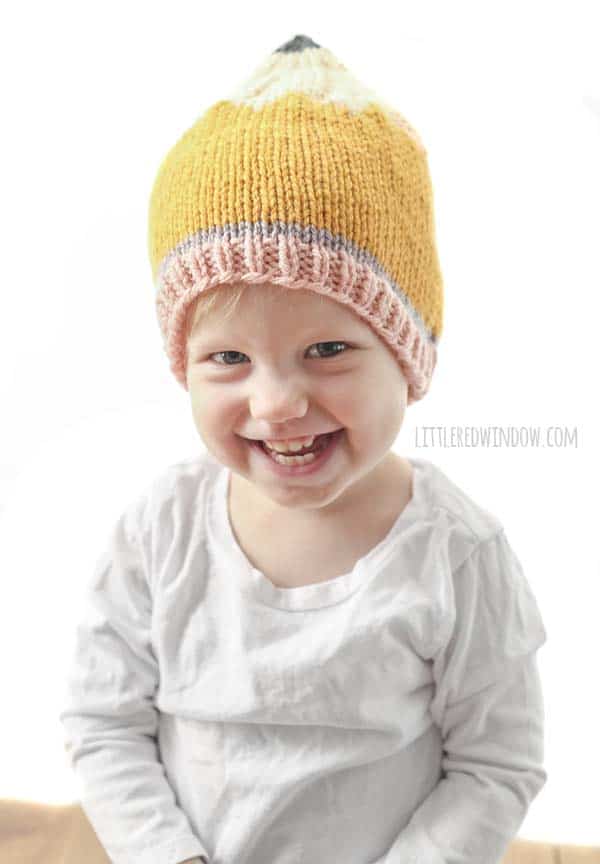 Back to School Pencil Hat Knitting Pattern for newborns, babies and toddlers! | littleredwindow.com