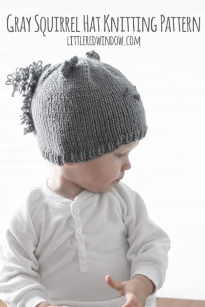 Gray Squirrel Hat Knitting Pattern for newborns, babies and toddlers! | littleredwindow.com