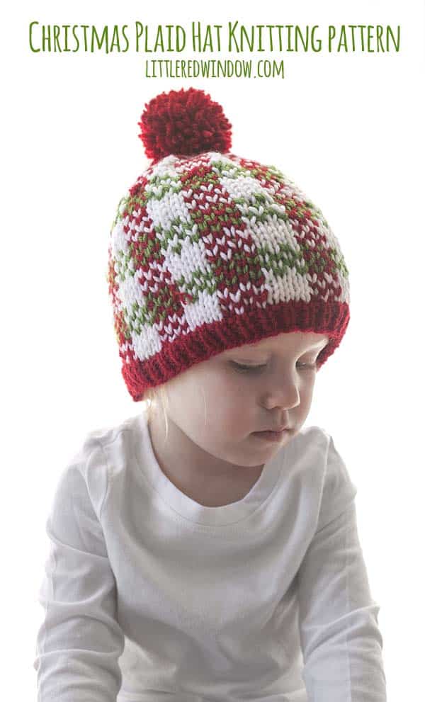Cute trio of Christmas Plaid Hat knitting patterns, these adorable plaid hats in bright holiday colors make great gifts and will look so cute in photos! 