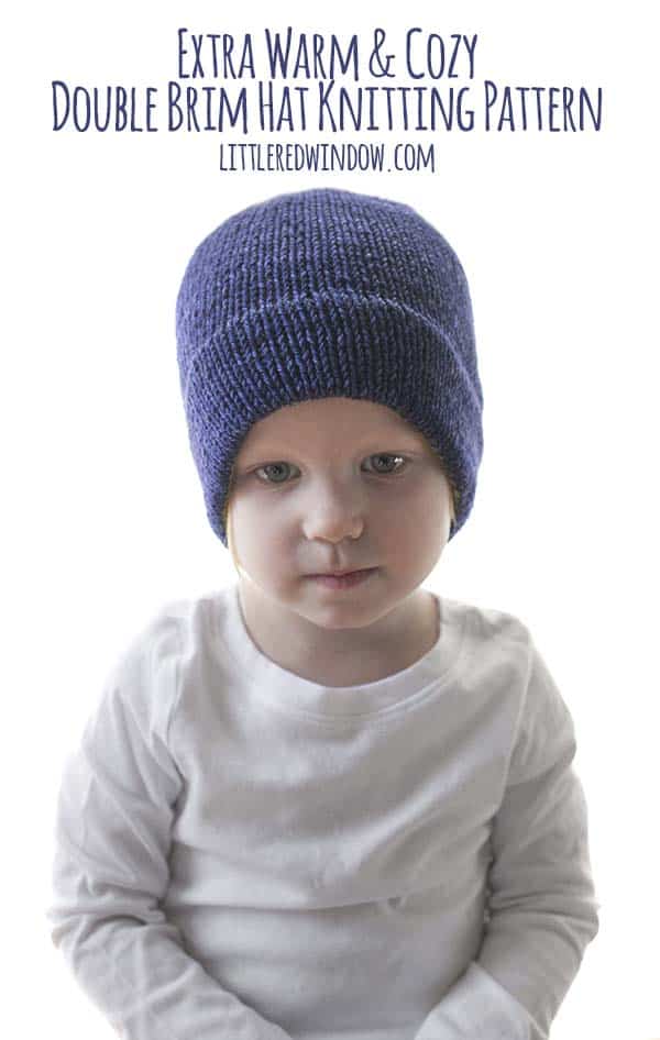 Extra Warm and Cozy Double Brim Hat Knitting Pattern, this cute pattern has a double thickness brim with fun contrast color inside to keep your little one extra toasty this winter! 