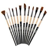 Artify 2018 New 12 Pcs Paint Brush Set with Amber Nylon Hairs Perfect for Acrylic, Oil, Watercolor, Gouache and Face Painting
