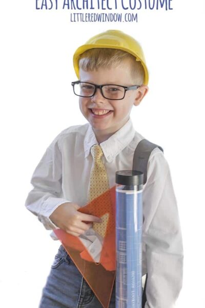 Put together this Easy Architect Costume for Halloween, it even has a "blueprint" drawing tube that holds candy!!