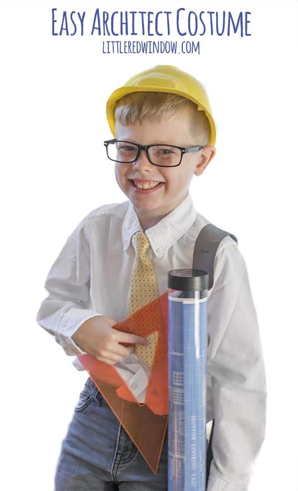 Put together this Easy Architect Costume for Halloween, it even has a "blueprint" drawing tube that holds candy!!