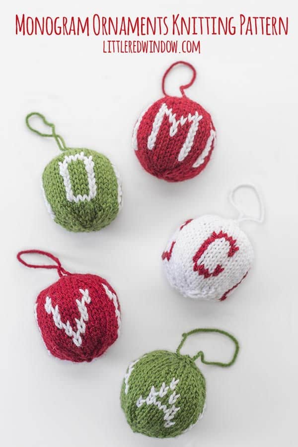 Knit Monogram Ornament knitting pattern, this adorable pattern makes a great gift and includes instructions for letters A to Z and number 1 - 9!