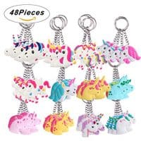 SUPRBIRD Rainbow Unicorn Keychains Pack 48PCS, Birthday Party Favor Unicorn Goody Bags Supplies Key Chains Pack, Christmas Goody Bag Toys Decoration Novelty Gift