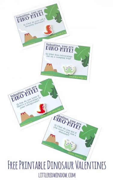 Free Printable Dinosaur Valentines - Little Red Window