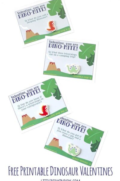 Free Printable Dinosaur Valentines with jokes, perfect for elementary school!