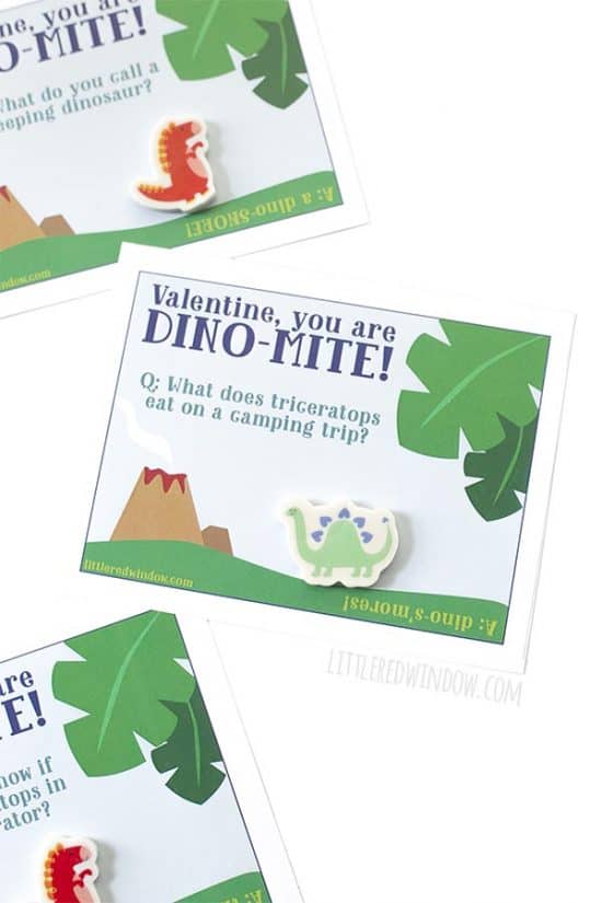 Free Printable Dinosaur Valentines - Little Red Window