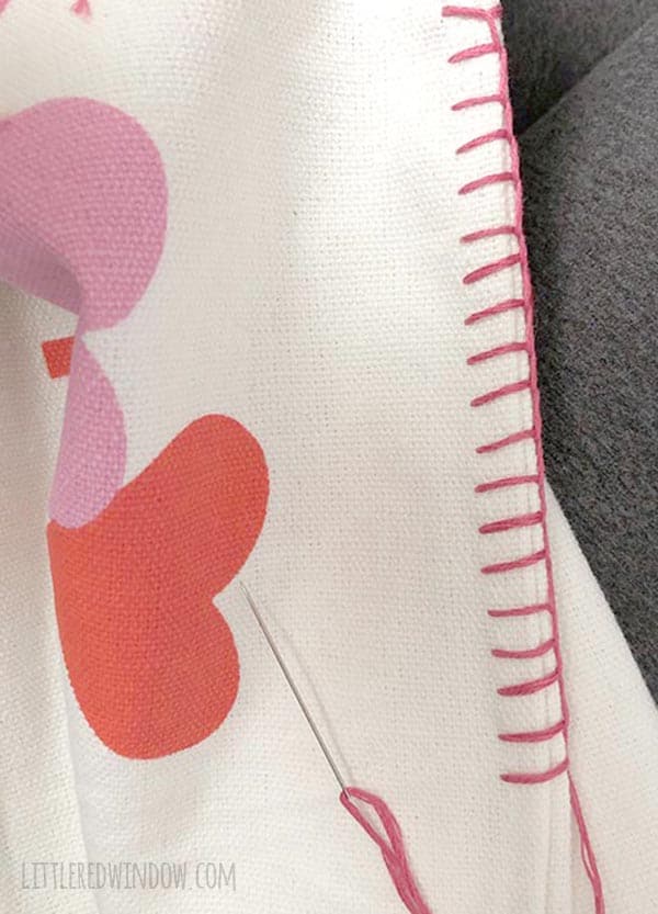 It's easy to sew a placemat pillowcase with a simple blanket stitch!