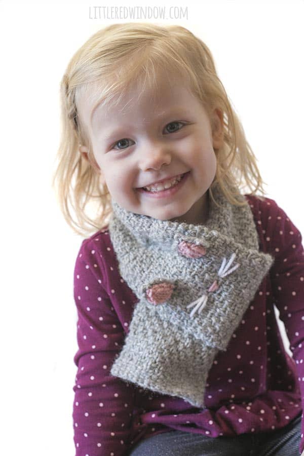 The Kitty Cat Scarf knitting pattern is a fun and easy knit, perfect for preschoolers and kids! 