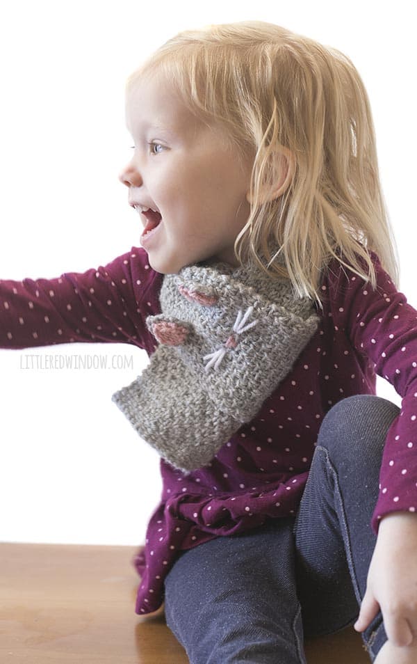 The Kitty Cat Scarf knitting pattern is an easy pattern for kids, and includes step by step instructions and photos to knit your own!