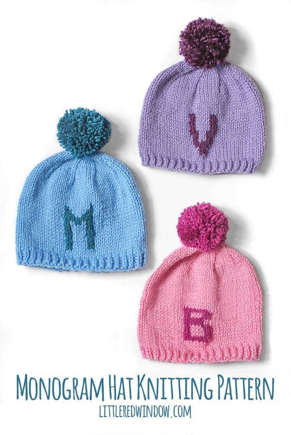 Monogram Hat knitting pattern, this cute pattern for babies and toddlers includes instructions for letters A to Z and numbers 0 to 9!