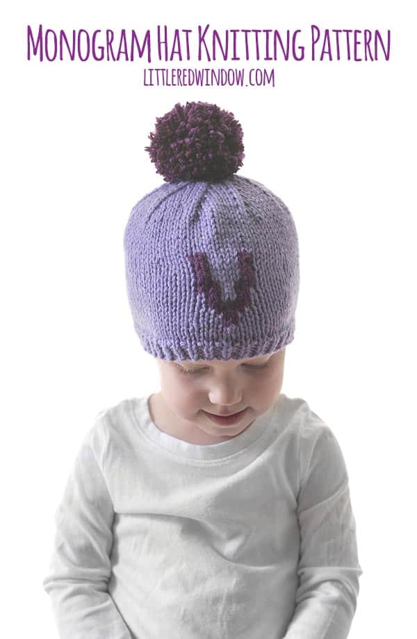 Monogram Hat knitting pattern, this cute pattern for babies and toddlers includes instructions for letters A to Z and numbers 0 to 9!