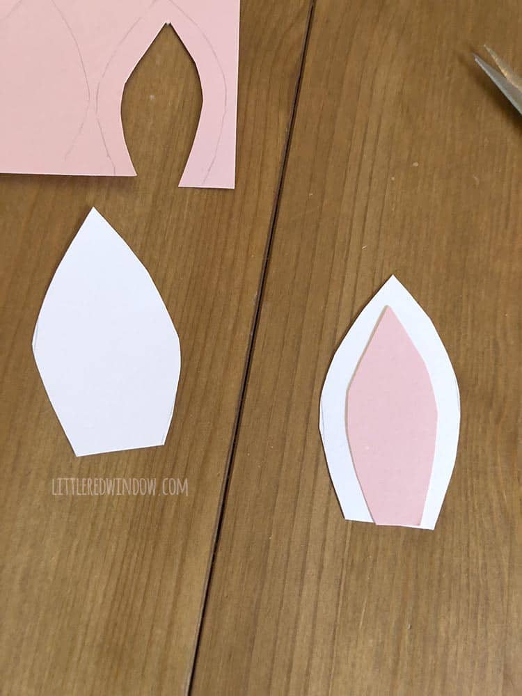 Make the DIY unicorn mirror's ears from white and pink cardstock