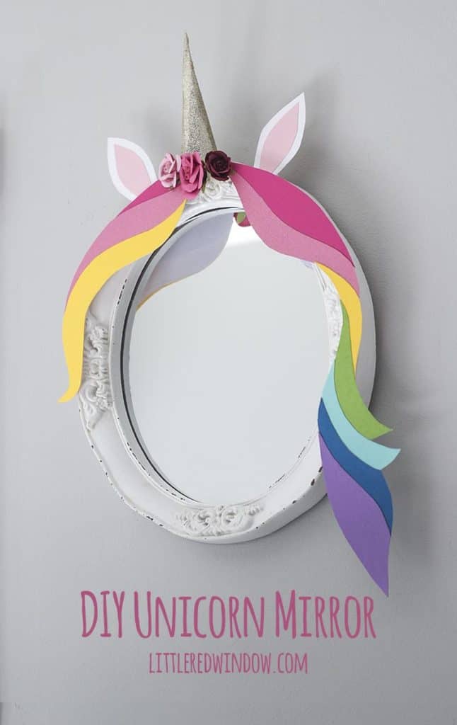 Adorable DIY Unicorn Mirror, perfect colorful project to make for your little unicorn-lover's room!