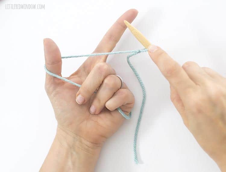 Wrap the yarn around your thumb for a backward loop cast on