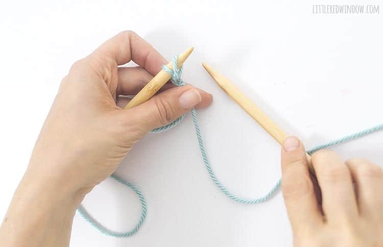 For a knitted cast on, transfer the stitch from the right needle to the left