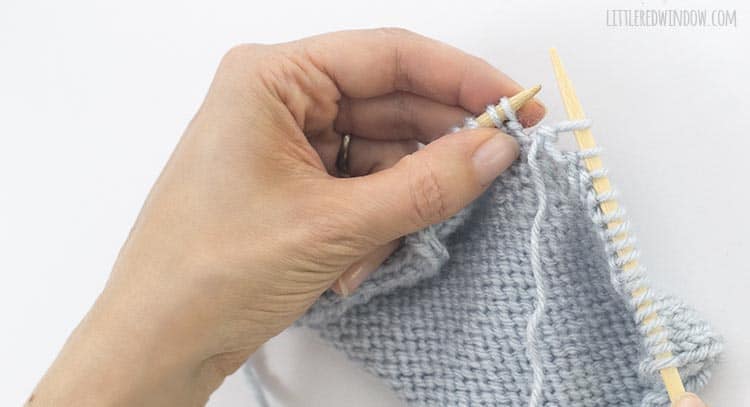 Drop the old stitch from the left needle to form the new purl stitch