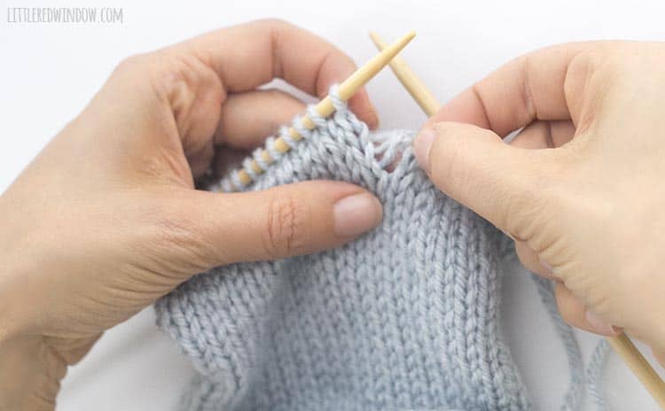 To starting fixing a dropped knit stitch find the live stitch