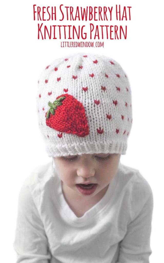 The Fresh Strawberry Hat knitting pattern is the perfect fun spring and summer baby hat knitting pattern!