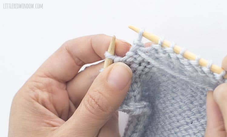 To finish a p2tog, drop the two stitches from the left knitting needle