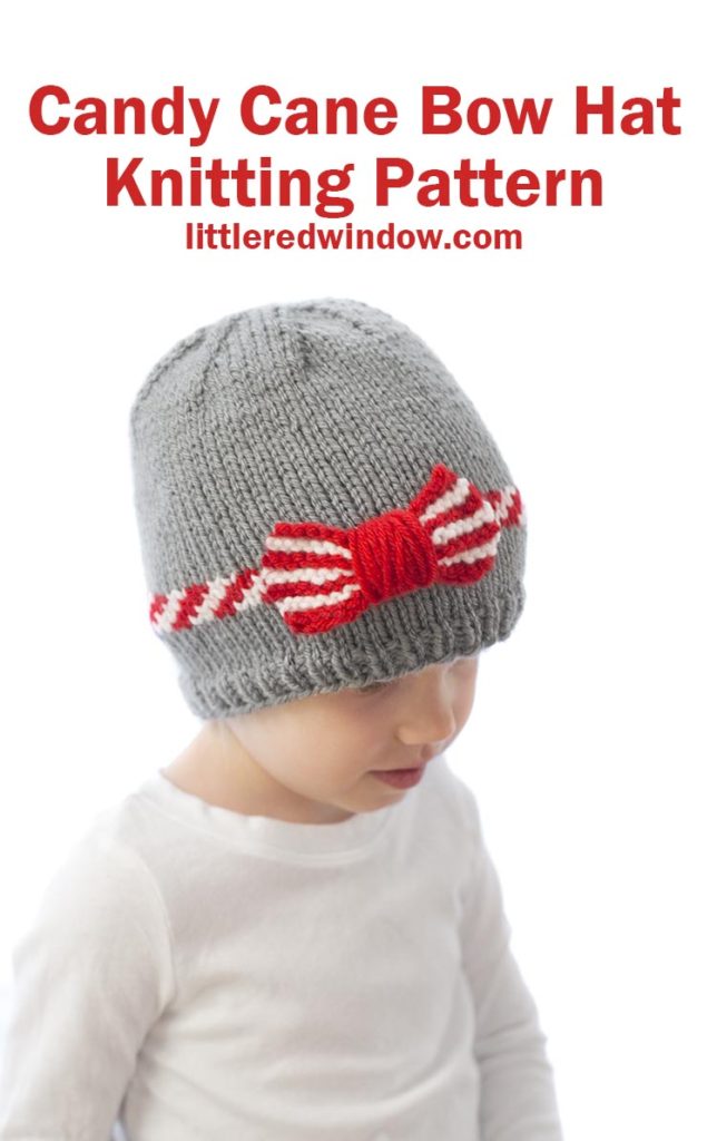 This festive candy cane bow hat knitting pattern is the perfect holiday knit for your baby or toddler!
