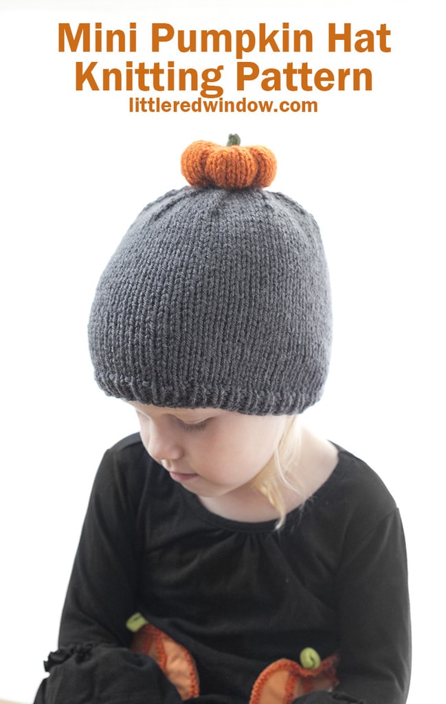 The pumpkin patch hat knitting pattern has a little (adorable) knit pumpkin pom pom on top! It's the perfect fall hat to knit for your baby or toddler!