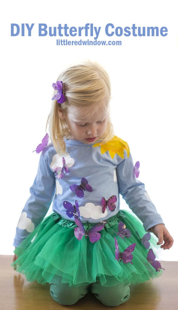 This adorable DIY Butterfly Costume is sure to be a hit this Halloween! You can make your own butterfly garden costume with just a few supplies at home!