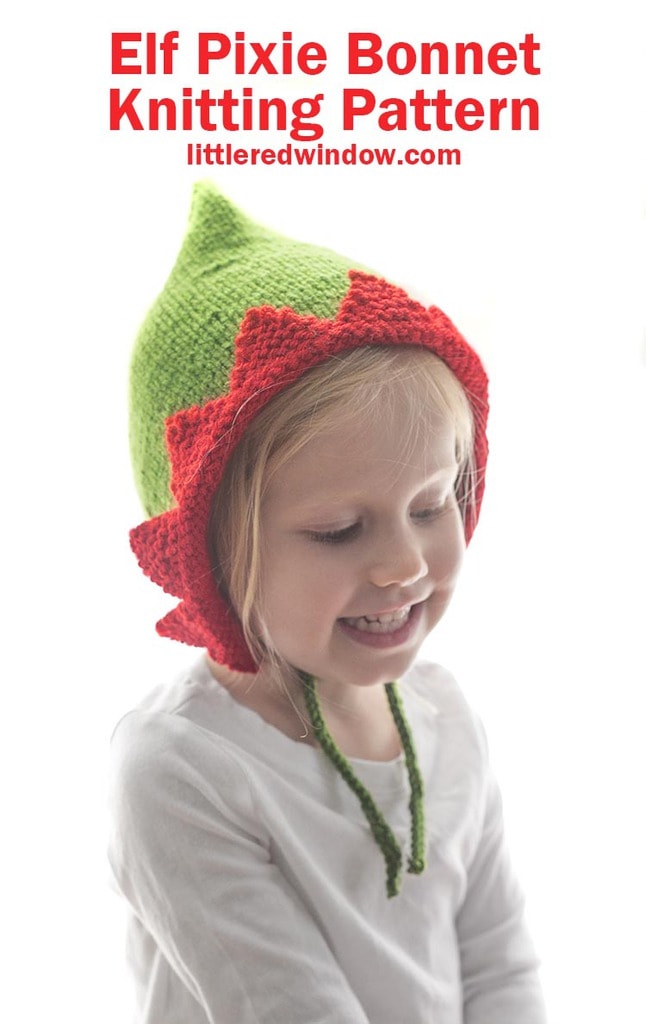 Adorable Elf Pixie Bonnet knitting pattern, perfect for your baby or toddler Christmas helper this year!