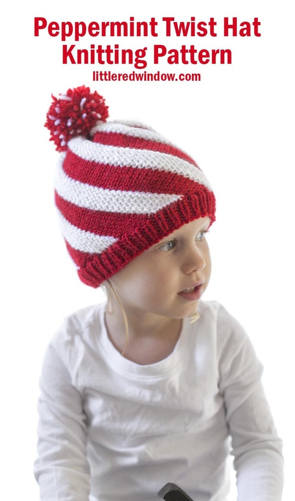 Easy & fun to knit Peppermint Twist Hat knitting pattern is the perfect holiday knit for your little sweetie!