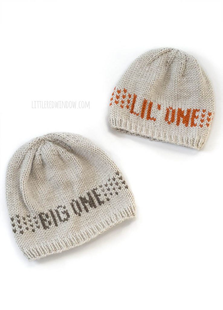 The Sibling Hats knitting pattern has instructions and 6 easy colorcharts to knit any sibling combination in any of 5 sizes! Inclues Big Bro, Lil' Bro, Big Sis, Lil' Sis, Big One & Lil' One!
