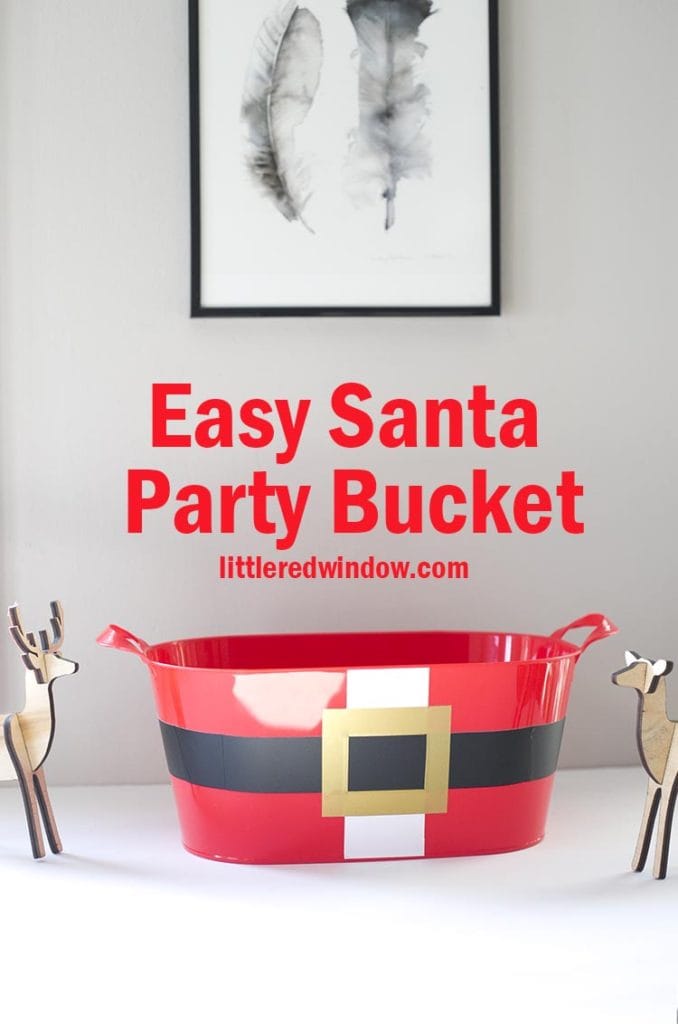 Easy Santa Party Bucket, this cute tutorial shows you how to cut vinyl WITHOUT a cutting machine!