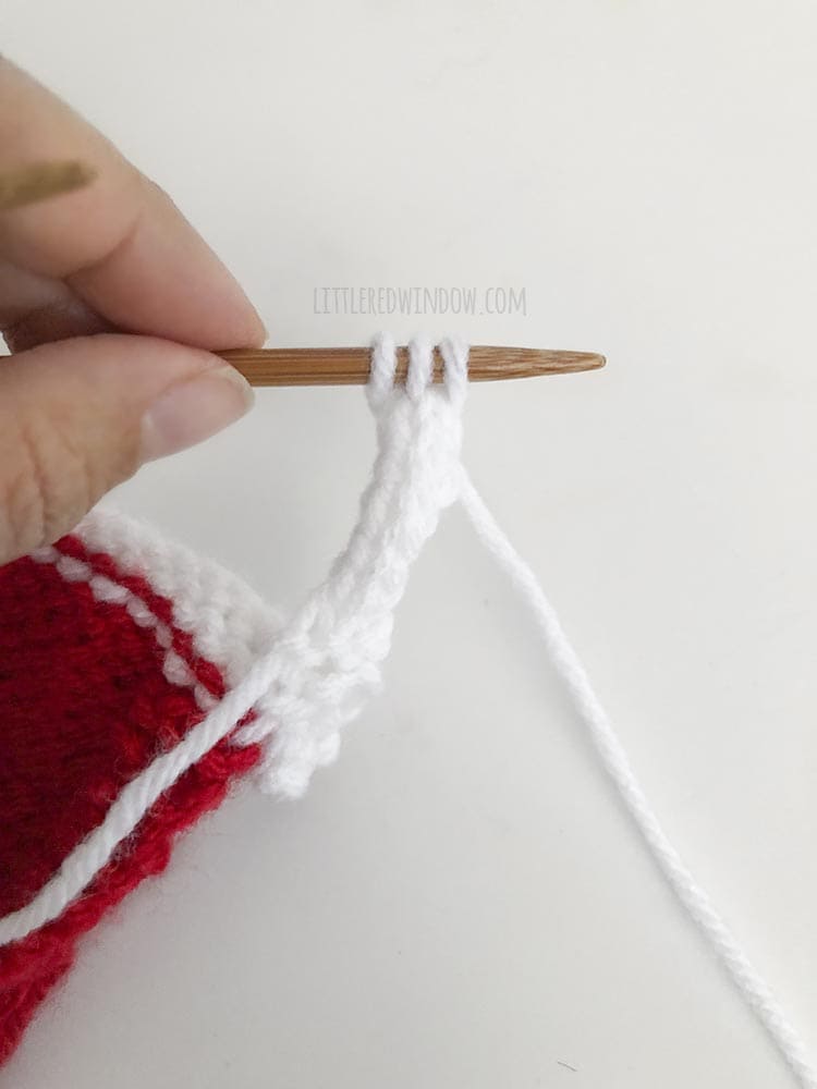 Pick up stitches under the chin of your Santa Pixie Bonnet to knit an icord chin tie!