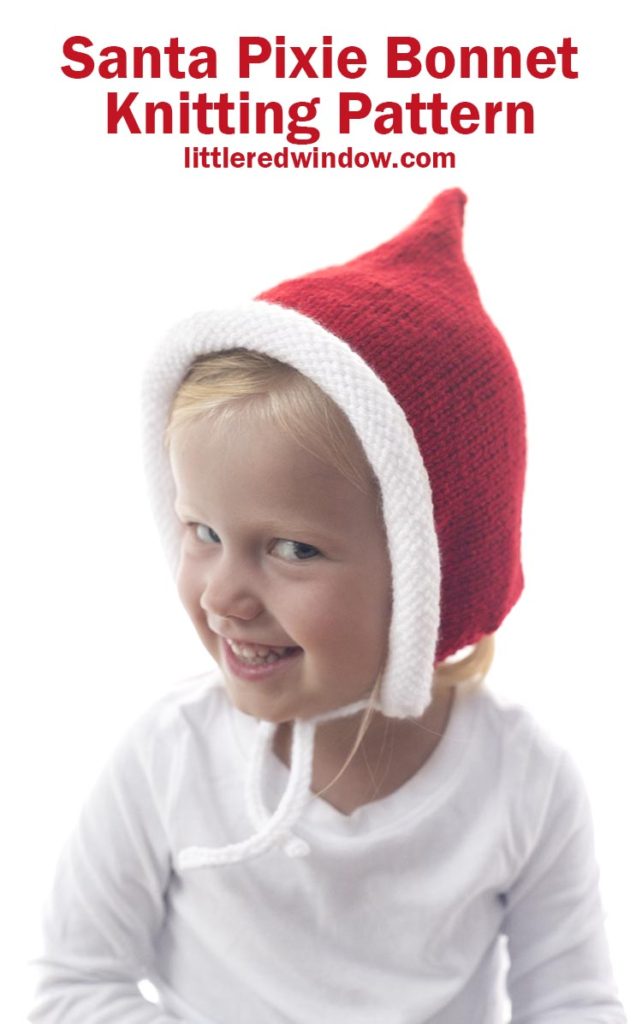 Knit a Santa Pixie Bonnet for Santa's little helper, this cute baby bonnet knitting pattern is perfect for babies and toddlers!