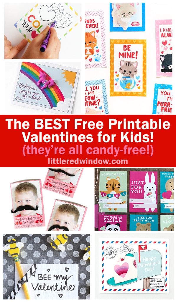 Download, print & cut the BEST free printable valentines for kids! Bonus: they're all candy-free!