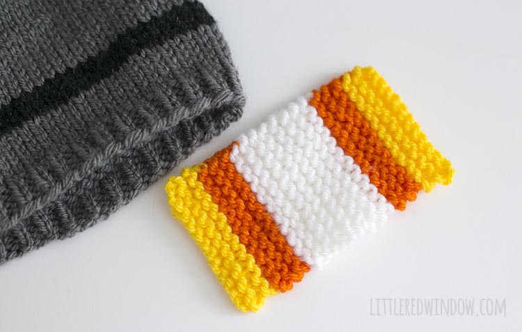 Knit garter stitch rectable in yellow orange and white stripes
