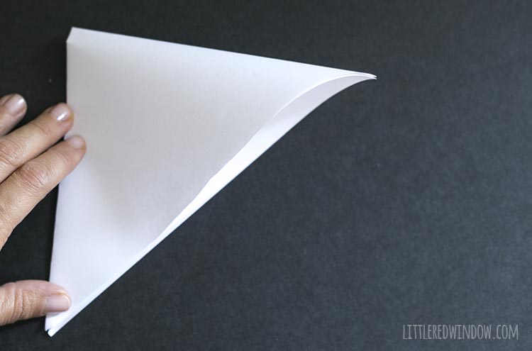 triangle of paper being folded in half again