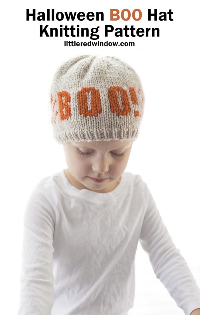 Halloween BOO Hat knitting pattern, the perfect trick-or-treat hat for newborns, babies and toddlers!