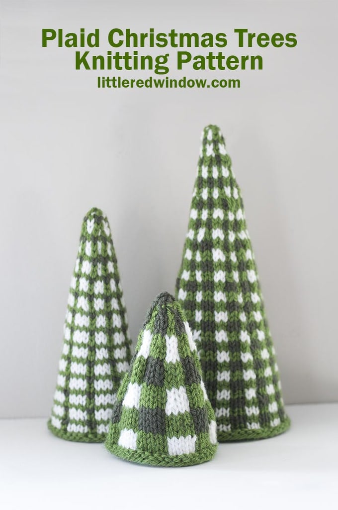 Adorable cozy plaid Christmas trees knitting pattern, knit up these festive plaid trees this holiday season!