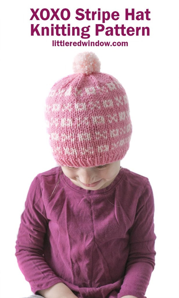 This adorable Valentine's Day XOXO stripe hat knitting pattern has a cute pattern of x's and o's, perfect for your baby or toddler!
